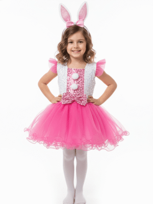 Vestido Infantil Conejita Rosa Brillante