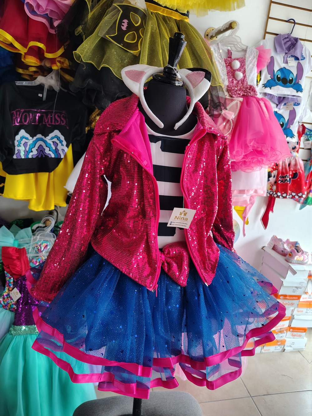 Vestido Infantil con estampado de Gatitos y Chaqueta Brillante - Image 2