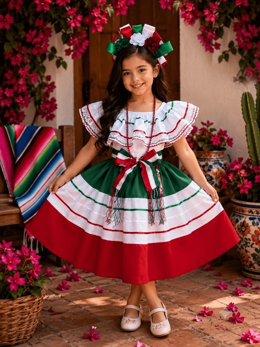 Vestido Folclórico de Adelita y Fajilla Tricolor